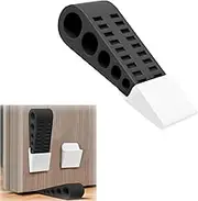 Door Stop Wedge with Holder, Durable No-Slip Design for Home Office, Fits Multi-Surfaces: Carpet, Concrete, Tile, Linoleum, Wood - Heavy Duty Doorstop Without Drilling, Black