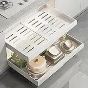DCWINNES Pull Out Cabinet Organizer, Cabinet Organizer Drawer (Deep 16.53'',Expandable 17.1''-26.7''),Heavy Duty Slide out Drawers Fixed with 3 Adhesive Nano Films for for Kitchen Pantry, (White 1Pcs)