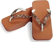 Hajime(一歩) [One Step] [Hajime] Geta Geta Clogs, Soft and Water Resistant, Made of Sponge, 11.2 inches (28.5 cm), BR/Checkered Shark Komon x Tea, Checkered Shark Small Pattern x Brown (28.5), Strawberry Shark x