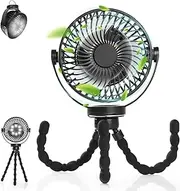 Simpeak 5200mAh LED Portable Stroller Fan with Flexible Tripod, 3 Speeds USB Stroller Fan for Baby, 360° Rotatable Handheld Mini Desk Fan Crib Fan Clip On Fan for Stroller, Car, Bike,Camping- Black