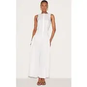 White Button Down Drop Waist Maxi Dress, White