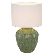 Diaz Modern Table Desk Lamp Light Fabric Ceramic White Green Gloss