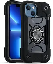 MARKILL Compatible with iPhone 14 Case/iPhone 13 Case 6.1 Inch with Built-in Ring Stand, Military Grade Drop Protection Full Body Rugged Heavy Duty Case for iPhone 14/iPhone 13 (Black)