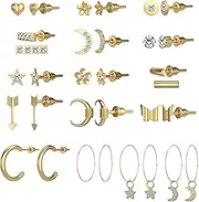 [AUSYVEUS] AUSYVUES 16 Pairs Small Stud Earrings Gold, Fashion Cubic Zirconia Butterfly Earrings Packs Piercings, Ear Stud Jewelry for Girls and Women