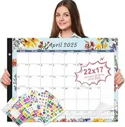 Gannyfer Desk Calendar 2025-2026, Desk Top Calendar 22" x 17"Jan 2025 - Jun 2026, 18 Monthly Large Academic Pad Calendar for Planning with Plastic Cover, Thick Paper, Corner Protectors - Bright Floral
