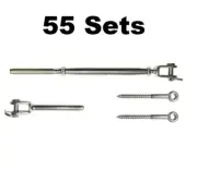Stainless Wire Rope Balustrade Kit Turnbuckle Jaw Swage Fork Lag Eye Screw 55 pk