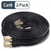 2M 2-Pack Ethernet Cable Cat8 Network LAN Patch Cord RJ45 Interne Cable Shielded