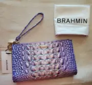 NWT Brahmin Veri Peri Purple Ombre Daisy Wristlet Clutch With Dustbag