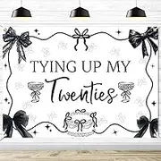 Tying Up My Twenties Backdrop Banner - Black Bow Happy 30th Birthday Party Decoration, Espresso Martini 30th Birthday/Anniversary Photo Background,7 * 5ft