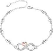 [Talonior] Beaded Infinity Ankle Bracelets for Women 925 Sterling Silver Infinity Anklet Jewelry Rose Gold Heart Anklets Mother's Day Gifts for Women Mother, Medium, Sterling Silver, Cubic Zirconia