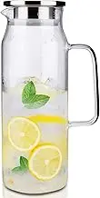 Glass Pitcher with Lid and Handle, 50 oz/1500ml Water Pitcher, Pitcher for Ice Tea and Homemade Juice, Heat Resistant Borosilicate Glass Carafe for Hot/Cold Water.