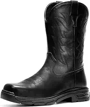 [ANGRYRAM] Steel Toe Work Boots for Men Waterproof Puncture Resistant Construction Safety Shoes Men's Slip on Square Toe Cowboy Boots