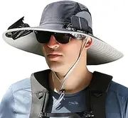 [RWGKCDB] Wide Brim Solar Fan Hat, Wide Brim Sun Hat with 2 Solar Fan, Suitable for Outdoor Fishing, Camping, Farm (Color : Dark Gray)