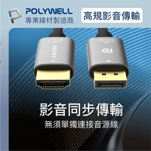 POLYWELL DP轉HDMI 2K60Hz DisplayPort轉HDMI 4K60Hz 編織線 影音轉接1.8M