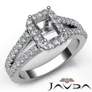 1.55ctw Split Shank Halo Emerald Diamond Engagement Semi Mount Ring White Gold
