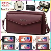 RFID Women Touch Screen Phone Bag Multifunction Purse Card Holder Phone Pocket Small Crossbody for Ladies