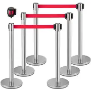 Crowd Control Stanchion, Set of 6 Pieces Stanchion Set, Stanchion Set with 2 m Red Retractable Belt, Crowd Control Barrier with Rubber Base – Easy Connect Assembly for Crowd Control