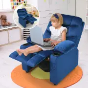 CostwayKids Youth Recliner Chair with Cup Holders and Side Pockets for Boys Girls 3+ Age Group-Blue
