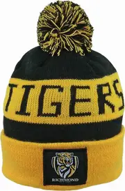 Richmond Tigers AFL Traditional Bar Beanie Hat Removable Pom-Pom