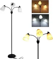 FIRVRE 3-Light Multi Head Floor Lamp Tall Pole Standing Lamp Modern Reading Lamp with Adjustable Arms PVC White Shades for Study Living Room Bedroom Kids RoomPlug in