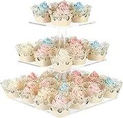 AMEITECH Cupcake Stand with Base, 3-Tier Square Acrylic Cupcake Display Stand Dessert Tower Pastry Stand Premium Cupcake Holder for Wedding Birthday Theme Party- Transparent