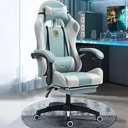 Technology Fabric Gaming Chair, Racing Massage Seat with Footrest, Ergonomic Support, 90-135° Tilt, Breathable Fabric, Adjustable Lumbar, High-Back Recliner for Home Office