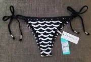 Seafolly Tidal Wave Brazilian Side Tie String Bikini Bottom, US 6, Black/White
