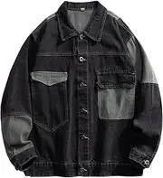 [GURUNVANI] Patchwork Denim Jacket Mens Oversized Jean Coat Button Down Outwear Tops
