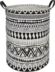 Laundry Basket Waterproof round Cotton Linen Collapsible Storage Bin with Handle