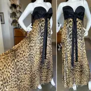 Roberto Cavalli Vintage Pleated Silk Leopard Print Evening Dress with Corset Top