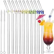 Reusable Glass Straws 10 PCS with 2 Cleaning Brushes, Cute Colorful Flower Glass Straws Reusable Straws Dishwasher Safe for Smoothies, Milkshakes, Juices, Teas