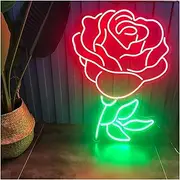 Hanging Art Neon Signs Rose Flower Neon Sign LED Modeling Light for Wall Decor for Bar Living Room Valentine's Day USB Powered 40cm×26cm