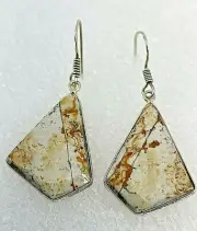 Sterling Silver .925 22mm x 34mm Triangular Matched Tan Jasper 2" Drop Earrings
