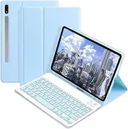 [Jarttarn] Keyboard Case Compatible with Samsung Galaxy Tab S9 FE Plus 2023 12.4 inch Slim PU Cover Detachable Wireless Galaxy Tab S9 FE+ Tablet Keyboard Case with Pen Holder (Blue)