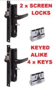 2x Whitco MK2 Security Screen Door lock KEYED ALIKE 4 KEYS with cylinders