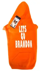 “ LET’S GO BRANDON!” Zack & Zoey Dog Hoodie Large Orange Retail $39. (5)
