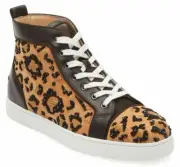 Christian Louboutin Mens Leolouis Flat Brown Leopard Beaded High Sneaker 42 9