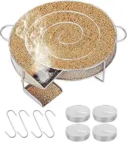 Round Cold Smoke Generator for Smoker Oven, Premium Stainless Steel Smoker Cold Smoking with 4 Hooks and 4 Candles, Cold Smoker, Suitable for All Grill Smoker Devices (Reusable, 20 x 18 x 5 cm)