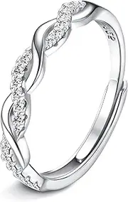 [JeweBella] Adjustable 925 Sterling Silver Ring for Women Eternity Cubic Zirconia Crossover Engagement Wedding Promise Thumb Girls Anniversary Jewellery Gifts (JWBE-YZ-RS34-925), Sterling Silver