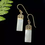 Beautiful White Mother of Pearl Gold Lace Drop Earrings on Hooks