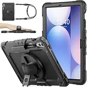[SEYMAC stock] Case for Samsung Galaxy Tab S10 Plus/S9 Plus/S9 FE Plus 5G 2024/2023 with Screen Protector | Pencil Holder [360 Rotating Hand Strap] &Stand, Drop-Proof Case 12.4'', Black