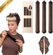 (4 Pack) Jumbo Heatless Curler Rod with Headband, Sleep Curling Ribbon Kit