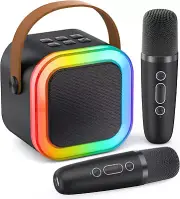 Portable Bluetooth Karaoke Machine with 2 Wireless Mics, Mini Speaker, Black