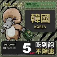 在飛比找momo購物網優惠-【鴨嘴獸 旅遊網卡】Travel Sim 韓國5天上網卡 吃