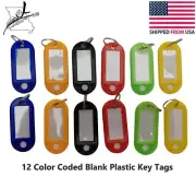 12 Color Coded Key Tags Blank Label Split Ring Red Blue Yellow Orange Black Gree