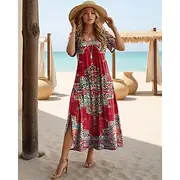Women's Maxi Dress T Shirt Dress Tee Dress Sundress Shift Dress Bohemia Vacation Party Holiday Regular Fit Vintage Bohemian Short Sleeve Crew Neck Black Red Na