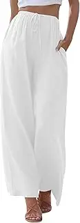 Linen Pants Women Summer Elastic High Waist Casual Pants Flowy Loose Lightweight Comfy Lounge Trousers 2025 Trendy