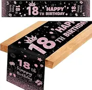 Table Runner for 18th Birthday, Black Pink Party Tablecloth, Table Runner, 18th Birthday, for Party, Tablecloth, Decoration (182 x 35 cm)