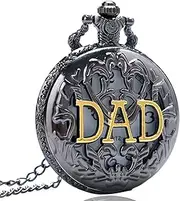 [QRDYL] Pocket Watch,Black Case Hollow Quartz Pocket Watch Mens Pendant Watch Chain for dad,Default