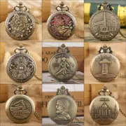 Bronze Pocket Watch Quartz Movement Fob Watch with Chain Men Women Kids Gifts